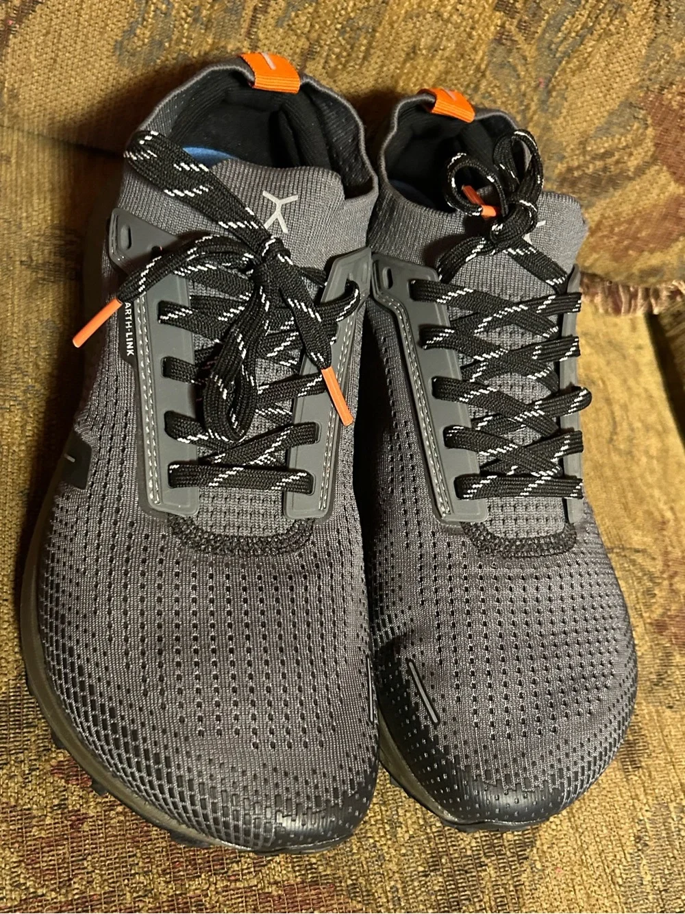Flux Footwear Trail Runner in grey with orange accents UNISEX M 6.5 W 8